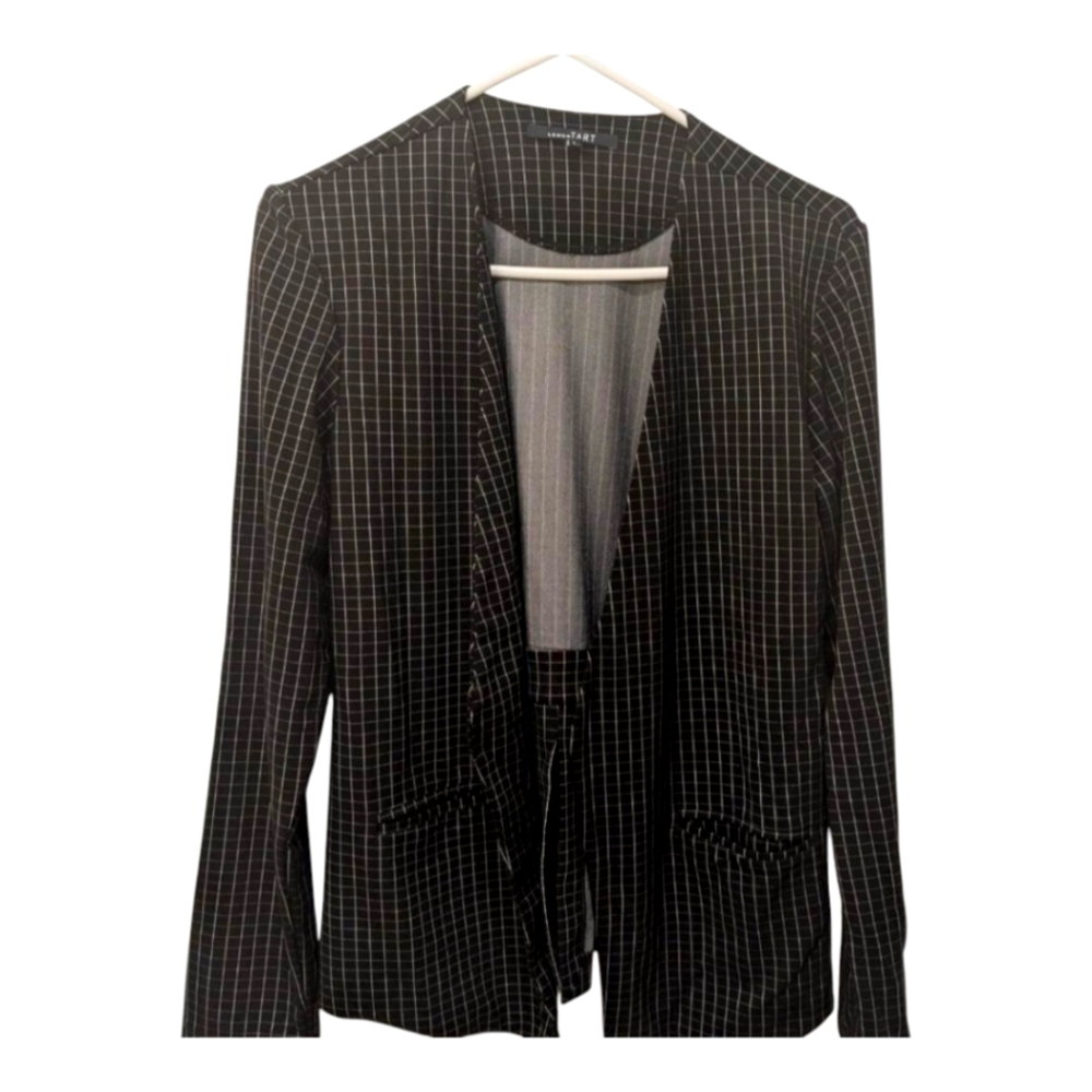 Lemon Tart Pointe Blazer Black White Grid Large Split Back Panel Stretch Fall